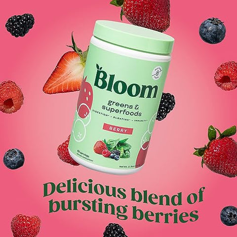 Pó de Superfood Greens, Enzimas Digestivas com Probióticos e Prebióticos, Saúde Intestinal, Alívio de Inchaço para Mulheres, Chlorella, Mix de Suco Verde com Beterraba – 100g - Bloom Nutrition