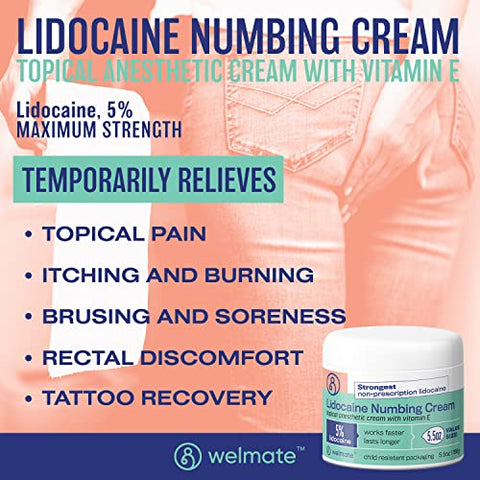 Creme Anestésico Tópico | Lidocaína 5% | Máxima Potência | Alívio de Dores, Coceira, Tatuagens | 30g - WELMATE