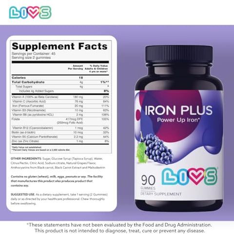 Iron Plus Gummy Vitamin – Goma de Ferro com Vitamina C, Gomas de Ferro para Adultos | LIVS - LIVS