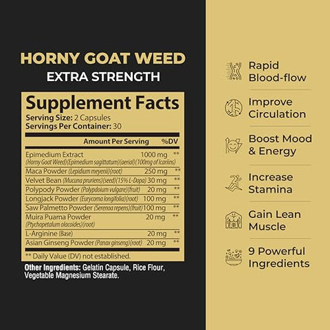 EPN Supplements - 1 Novo Suplemento Masculino de Ação Rápida | Aumento de Tamanho, Espessura Veinosa, Fluxo Sanguíneo | Cresça de 3 a 7″ Após a Primeira Dose | Hornygoatweed, L-Arginina