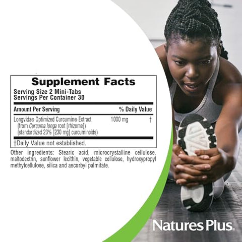 PRO Longvida Curcumin 1000 mg – 60 Mini-Comprimidos – Proteção Saudável contra Radicais Livres – Não-OGM, Vegano, Sem Glúten, Sem Soja – 30 Porções - Natures Plus