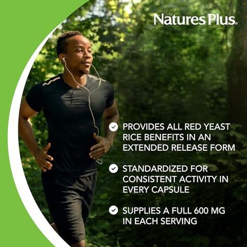 Natures Plus - NaturesPlus Herbal Actives Red Yeast Rice – Liberação Prolongada 600mg, 60 Comprimidos Veganos – Suporte ao Colesterol – Vegetariano, Sem Glúten – 60 Porções