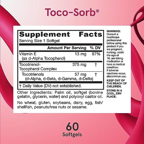Toco-Sorb: Suporte à Saúde Cardiovascular e Função Cerebral, Fórmula de Alta Absorção, Complexo de Tocotrienol-Tocoferol e Vitamina E, 60 Softgels, 30 Dias de Fornecimento - Jarrow Formulas
