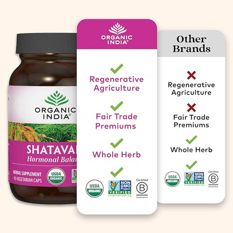 Shatavari Capsules – Suporte Hormonal, Sistema Imunológico, Vegano, Livre de Glúten, Orgânico USDA – 90 Cápsulas - ORGANIC INDIA