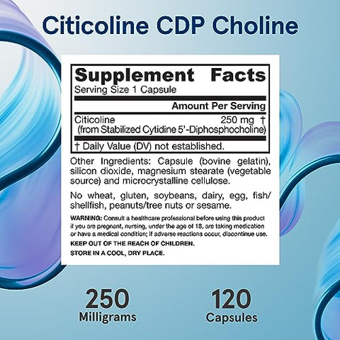 CDP Choline: Suplemento de 250 mg para Memória e Saúde Cerebral – 120 Cápsulas Vegetarianas - Jarrow Formulas