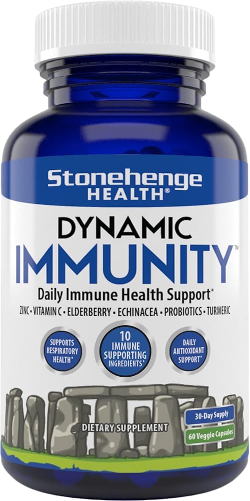 Suplemento Diário Stonehenge Health Dynamic Immunity 10 em 1 para Impulsionar a Imunidade com Zinco, Sabugueiro, Equinácea e Vitamina C