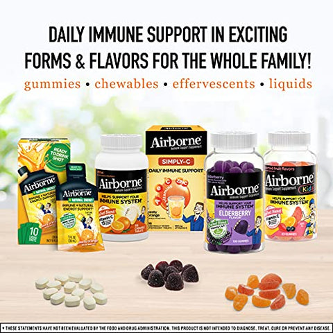 750mg Vitamina C com Zinco, Efervescente, Suplemento de Suporte Imunológico com Poderosos Antioxidantes Vitaminas A C D3 - Airborne