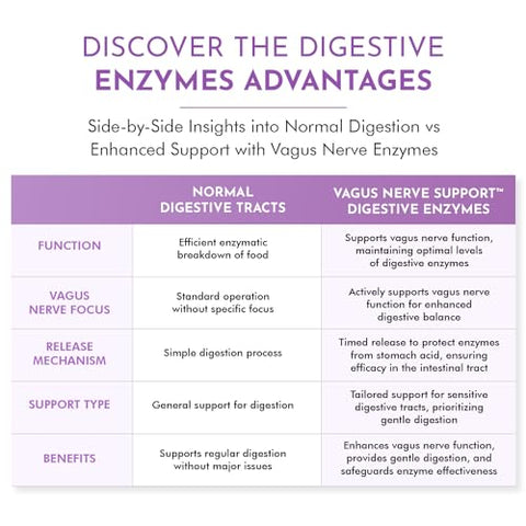 TJ Nutrition - Enzimas Digestivas para Estômagos Sensíveis – Suporte ao Nervo Vago, Suporte Pancreático Vegetariano, Fórmula de Liberação Controlada para Saúde Intestinal Ótima, Aumenta a Digestão de Alimentos