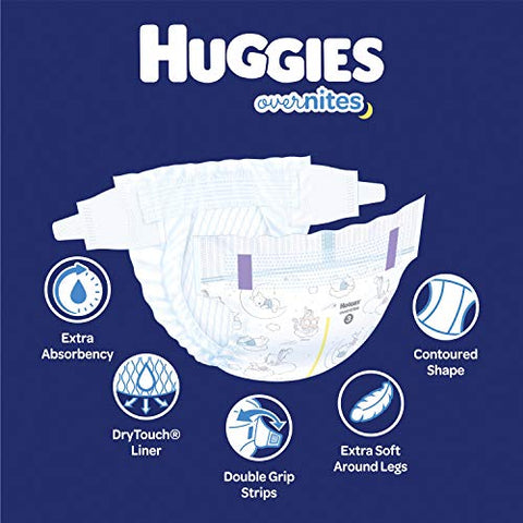 HUGGIES - Fraldas Noturnas Huggies Overnites Tamanho 3, 24 Unidades – Absorção Noturna