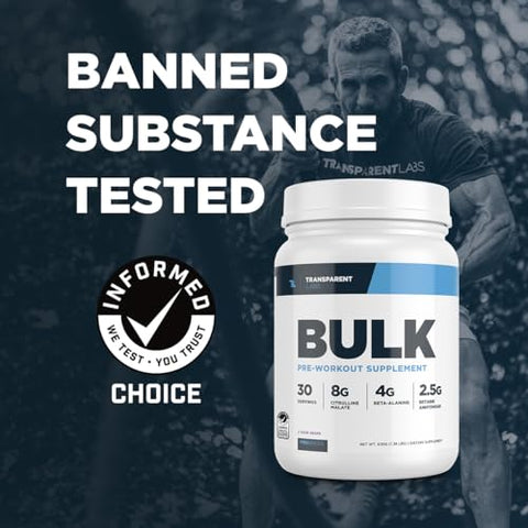 Bulk Pó Pré-Treino – Fórmula Avançada Adoçada Naturalmente para Construção Muscular e Força – 30 Porções, Sabor Tropical Punch - Transparent Labs