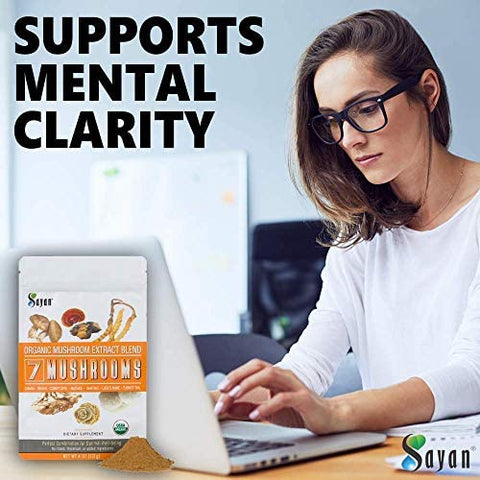 7 Cogumelos Orgânicos em Pó 113g – Chaga, Reishi, Cordyceps, Maitake, Shiitake, Lion’s Mane e Turkey Tail – Sem Aditivos, Adicione ao Café - Sayan