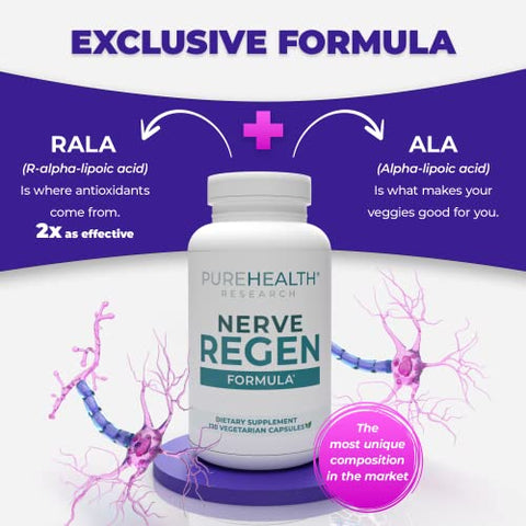 Fórmula Nerve Regen PUREHEALTH RESEARCH – Regeneração Nervosa, 60 cápsulas, 500mg