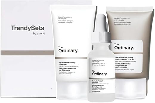 TrendySets - Conjunto ACNE The Ordinary: Solução de Ácido Salicílico 2%, Espuma de Limpeza de Glucosídeo, Fatores Hidratantes Naturais Beta Glucan – 3-Pack
