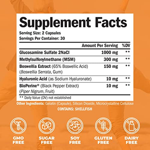 Vimerson Health - Glucosamina Sulfato com Ácido Hialurônico, Bioperina e MSM