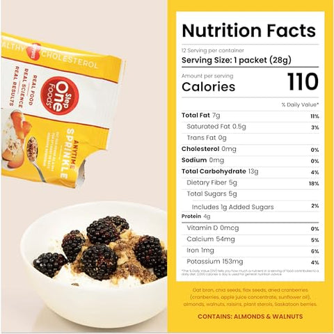 Anytime Sprinkle: Snack Saudável para o Coração com Fitosteróis Vegetais, Ômega 3 e Fibra Alimentar – Granola Vegana Sem Glúten (12 Pacotes) - Step One Foods