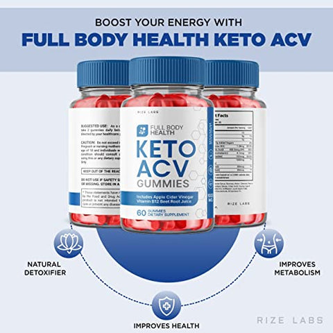 rize labs - Gummies Full Body Health Keto ACV – Fórmula Max Strength para Perda de Peso Avançada com Energia Keto ACV – Fullbody AVC Plus Gummie Gomita (60 Gummies)