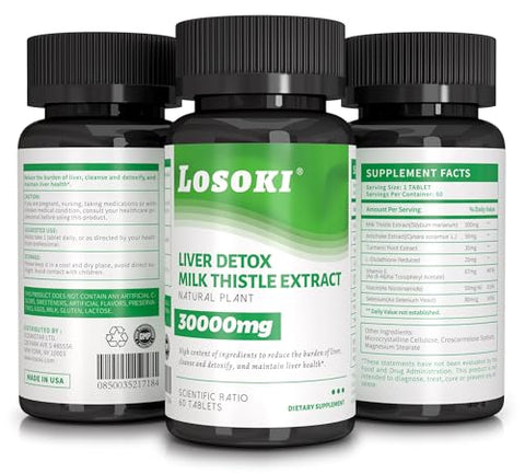 Losoki - Suplemento de Suporte Hepático com Cardo Mariano Silimarina, Extrato de Alcachofra e Cúrcuma – Melhore a Função Hepática e Promova o Bem-Estar Digestivo – 60 Comprimidos