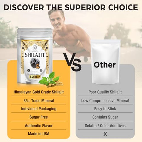 ORBILIVE - Gummies Orgânicos de Shilajit Puro do Himalaia com Ashwagandha – 1400 MG, 85 Minerais Traços – Marca: Himalayan Shilajit para Homens