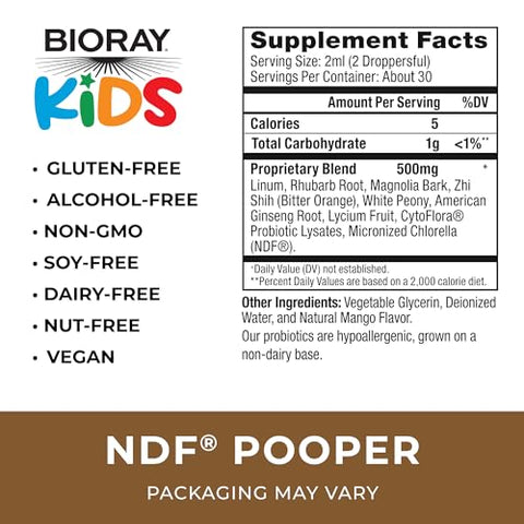 Kids NDF Pooper, Manga – 60 ml – Movimento Intestinal – Sem OGM, Vegano, Sem Glúten – 30 Porções - BIORAY