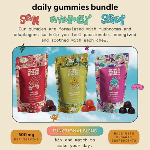 Gummies Diários (Pacote Trio) – Paixão Diária, Energia – 60 gummies - SuperMush