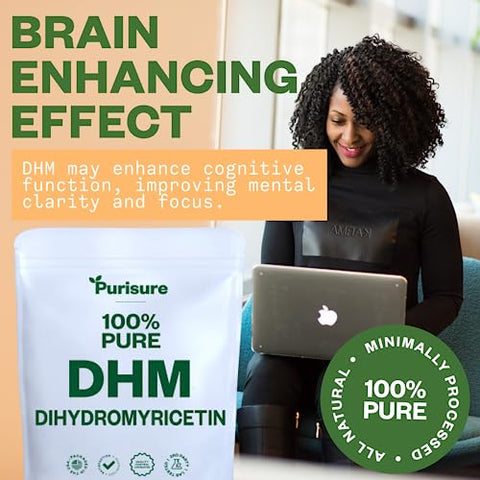 Purisure - Dihydromyricetin em Pó, 100g, 100% Puro DHM, Suporte ao Fígado e Bem-Estar Geral, Qualidade Premium, DHM em Pó para Noites Sem Preocupações