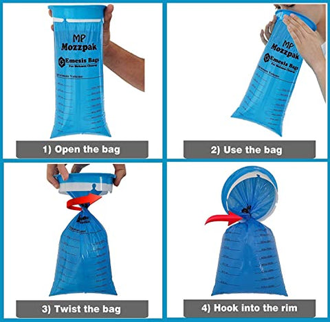 Sacos de Vômito Descartáveis – 100 Unidades – Sacos de Vômito de 1000ml – À Prova de Vazamentos, Grau Médico, Portáteis, para Enjoo, Vômito, Náuseas em Viagens, Carro - MP MOZZPAK
