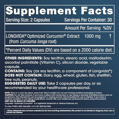 Curcumin Longvida Otimizado (60 Cápsulas, 1000 mg por Porção) (2 Pacotes) – 100% Natural e Potente - ProHealth
