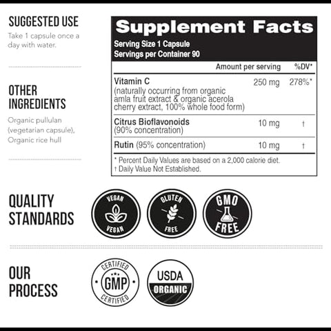 Triquetra Health - Vitamina C Orgânica | Vitamina C de Alimentos Integrais de Frutas + Cofatores de Absorção – Vegano, Bioacessibilidade Aprimorada – Suporte Imunológico, Antioxidante, Saúde Total (90 Porções)