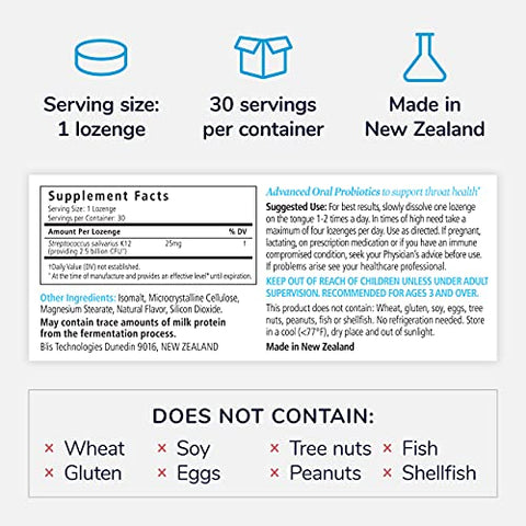 Probióticos ThroatHealth – Suporte à Imunidade da Garganta com Probióticos Orais K12 2.5 Bilhões de UFC - BLIS