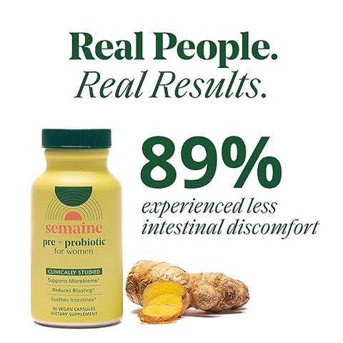 Semaine - Super Poderoso Prebiótico Probiótico para Mulheres, Fórmula 3 em 1 Eficaz de Ação Múltipla para Nutrir a Saúde Intestinal, Aliviar SII e Apoiar o Alívio do Inchaço