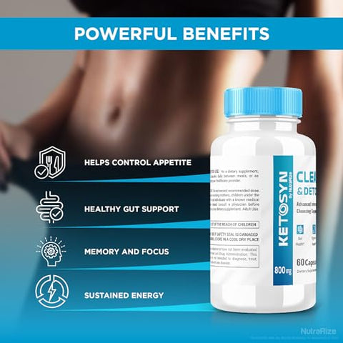 NutraRize - (2 Pacotes) Ketosyn Cleanse – Limpeza Avançada para uma Dieta Cetogênica | 60 cápsulas | Fórmula Poderosa | Acelera a Queima de Gordura | Resultados Rápidos