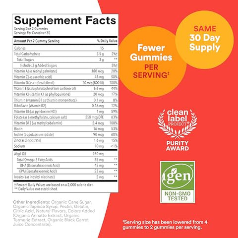 Kids Multivitaminas Gomas – Fórmula Aprimorada: Ômega 3 (DHA/EPA), Vitaminas D3, C, B12, B6, A, K | SmartyPants Kids Gomas Multivitamínicas Aprimoradas - SmartyPants