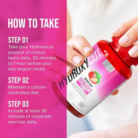Gummies Mulheres, Morango – 99% Livre de Cafeína – Suporta Cabelo, Pele – 60 gomas - Hydroxycut
