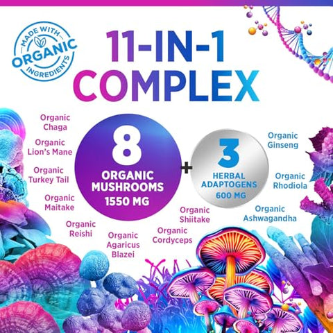 Nature's Peak - Blend em Pó de Suplemento de Cogumelo – Lion’s Mane, Chaga, Complexo Nootrópico 11 em 1 – 100g