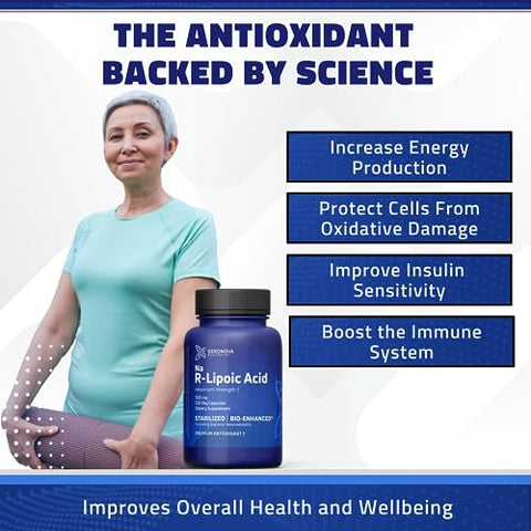 Geronova Research - Bio-Enhanced R-Lipoic Acid 300 mg – Cápsulas de 4 Meses – Ácido R-Alpha Lipoico Estabilizado com Absorção Aprimorada – Suplemento de Ácido R Lipoico – 120 Unidades
