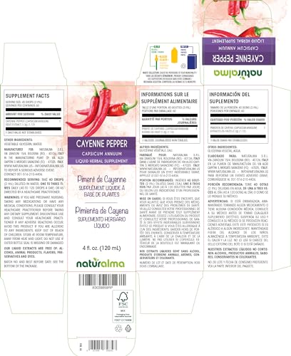 Pimenta Caiena (Capsicum annuum) Tintura sem Álcool de Frutas – Extrato Líquido em Gotas 120 ml – Suplemento Herbal Vegano - Naturalma