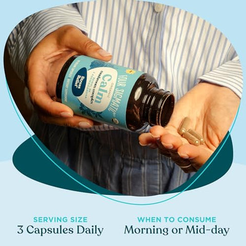Cápsulas Four Sigmatic Calm | Suplemento Vegano para Alívio do Estresse e Promoção de Humor Positivo com Pó de Ashwagandha Orgânico, Cogumelo Reishi Orgânico, Tulsi (Extrato de Manjericão Sagrado) | 100% Natural e Eficaz