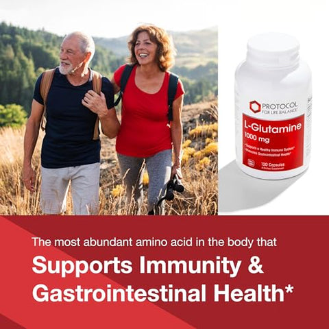 PROTOCOL FOR LIFE BALANCE - Protocolo L-Glutamina 1000mg – Aminoácido – Tecido Muscular, Saúde Intestinal, Saúde Imunológica – 120 Cápsulas Vegetais