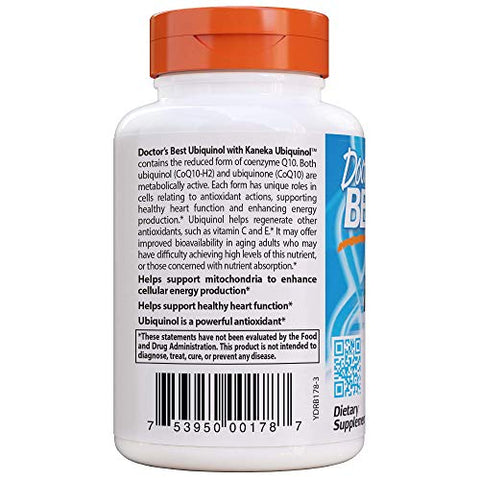 Doctor's BEST - Doctor’s Best Ubiquinol com Kaneka QH – Não-OGM, Sem Glúten – 60 cápsulas (100 mg)