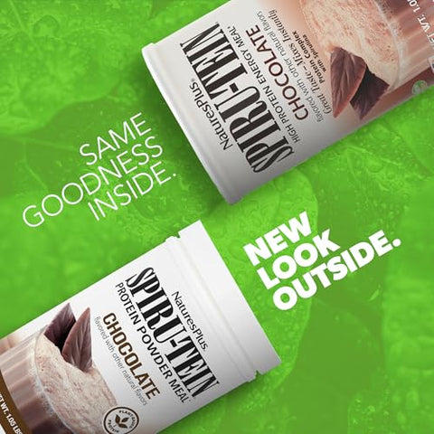 SPIRU-TEIN Chocolate – 1.05 lb – Shake Proteico à Base de Plantas – Não-OGM, Vegetariano, Sem Glúten – 17 Porções Totais - Natures Plus