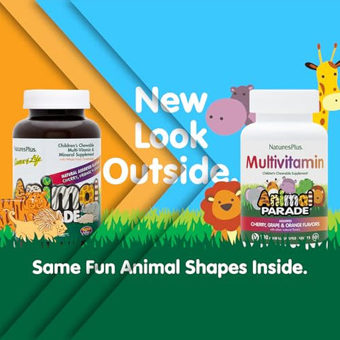 Animal Parade Multivitamínico Infantil Mastigável – 180 Comprimidos em Formato de Animais – Sabores Naturais Sortidos – Vegetariano, Sem Glúten – 90 Porções - Natures Plus