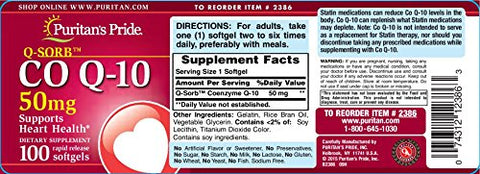 Puritan's Pride - Q-Sorb CoQ10 50mg: Contribui para o Bem-Estar do Coração, 100 Softgels por Puritan’s Pride
