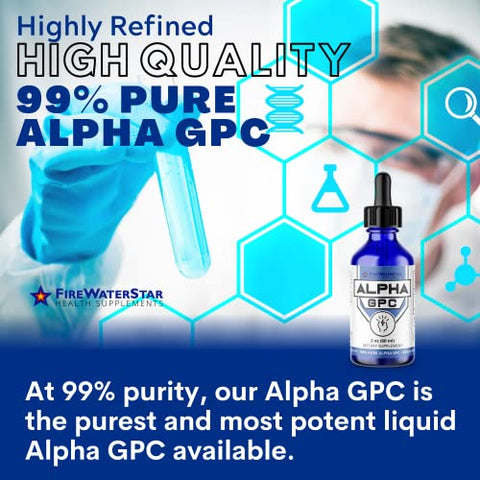 FIREWATERSTAR HEALTH SUPPLEMENTS - FWS Alpha GPC Choline – Gotas Líquidas para Memória e Concentração – Suplemento Cerebral de Ação Rápida – 99% Puro L Alpha-GPC – 300mg – 30 Dias de Fornecimento