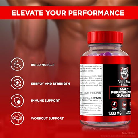 NutraRize - AlphaBites – Gomas Alpha Bites para Homens, Gomas Masculinas Premium AlphaBites, Fórmula Diária de Saúde para Apoiar a Saúde Geral, Avaliações Oficiais do Suplemento (60 Gomas)