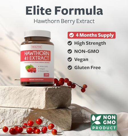 Healths Harmony - Cápsulas de Extrato de Espinheiro Branco Super Potente – Concentrado de Espinheiro Branco de Força Extra para Apoiar a Saúde do Coração e Digestiva – Vegano Não-OGM