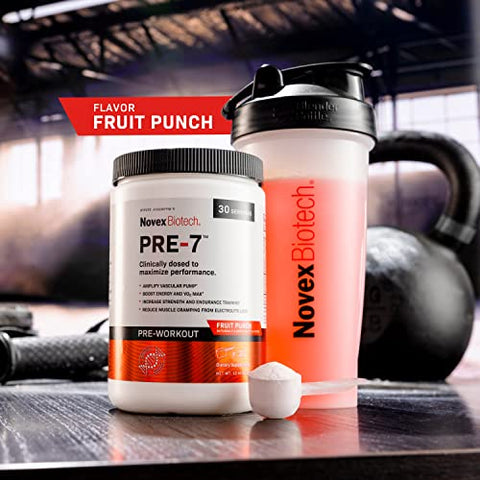 PRE-7 Pó Pré-Treino – Melhor pré-treino para Homens – Aumente Energia, Foco e VO2 máx, Ganhe Força e Resistência nos Treinos, Suporte à Hidratação Durante atividades prolongadas - Novex Biotech