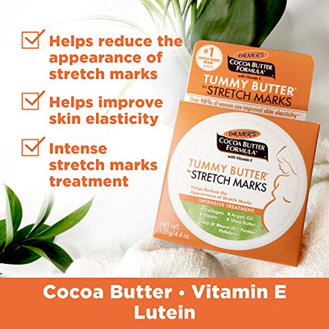 Palmer's - Palmer’s Tummy Butter Balm para Estrias e Cuidados com a Pele na Gravidez, 4,4 Onças (Pacote com 3) – Fórmula de Manteiga de Cacau