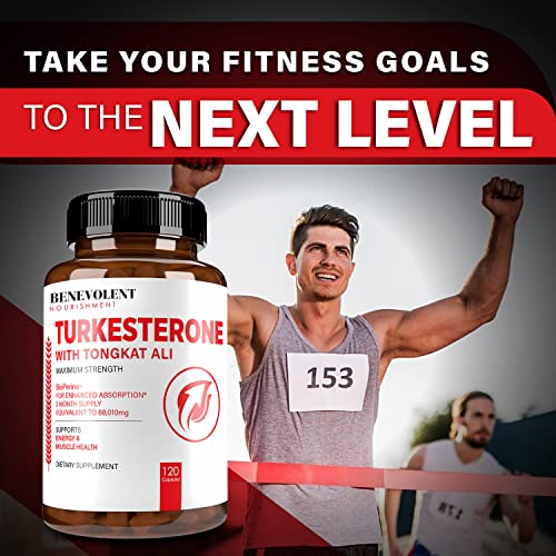 Benevolent Nourishment - Turkesterone 8,000mg – Alta Pureza – BioPerine® para Absorção Máxima – Suplemento com Tongkat Ali – Aumente a Resistência e o Crescimento Muscular Magro