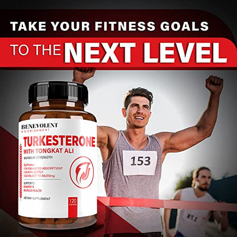 Benevolent Nourishment - Turkesterone 8,000mg – Alta Pureza – BioPerine® para Absorção Máxima – Suplemento com Tongkat Ali – Aumente a Resistência e o Crescimento Muscular Magro